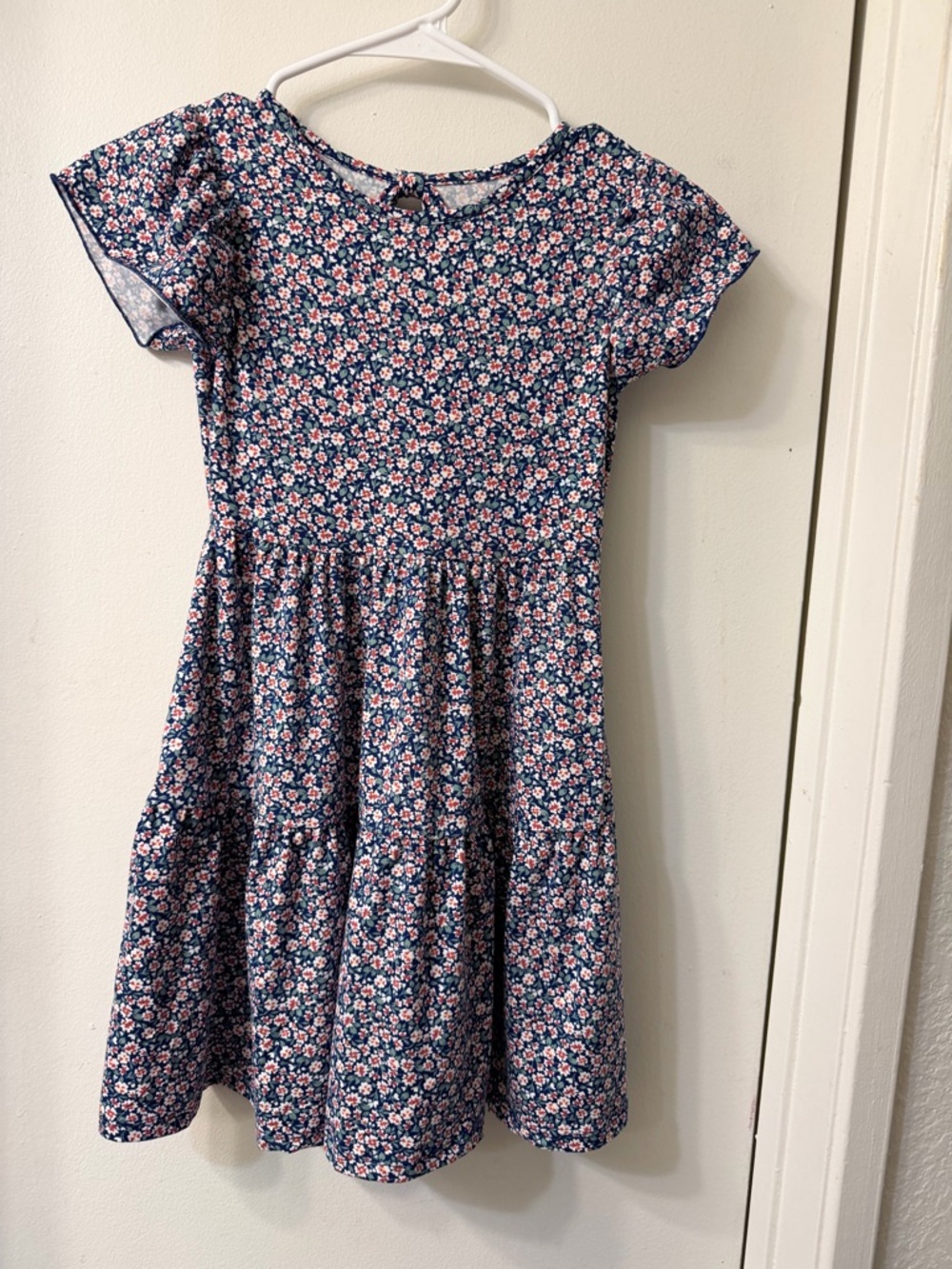 Girls Navy Floral Short-Sleeve Dress